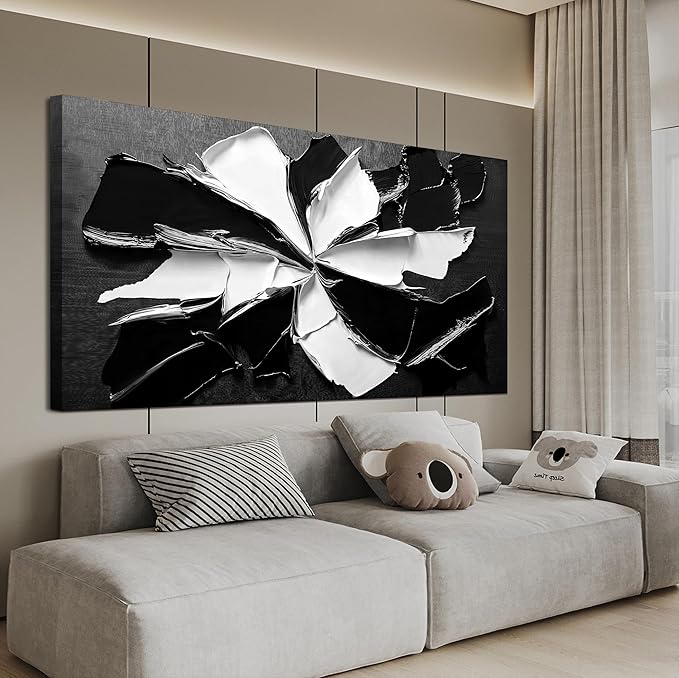Abstract Wall Art Decoration Modern Large Wall Art for Living Room Abstract Canvas Art Wall Decor Minimalist Black and White Wall Art Prints Flowers Artwork for Walls Bedroom Office Decor 24"X48"