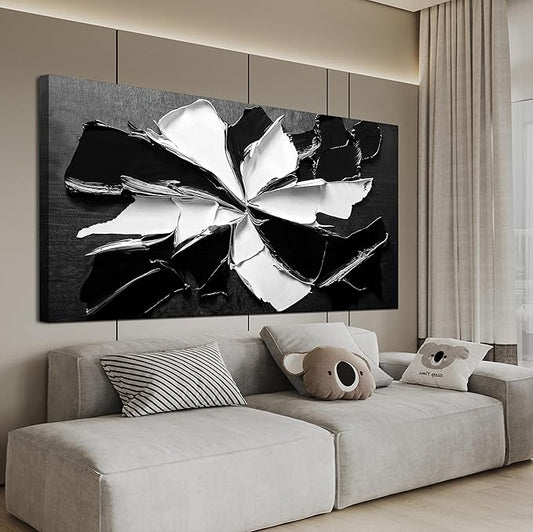 Abstract Wall Art Decoration Modern Large Wall Art for Living Room Abstract Canvas Art Wall Decor Minimalist Black and White Wall Art Prints Flowers Artwork for Walls Bedroom Office Decor 24"X48"