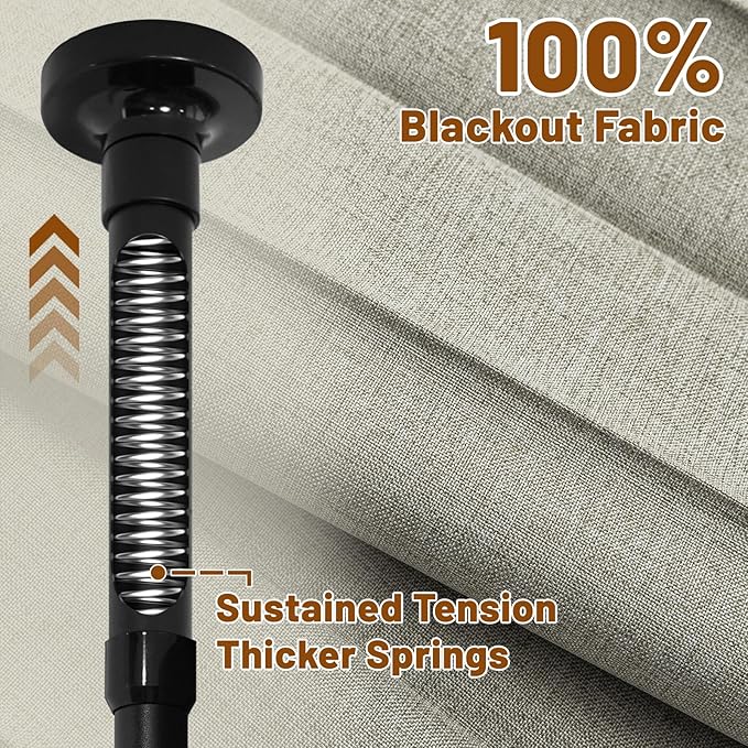 AJAZZ Privacy Curtains for Room Divider with Blackout & Soundproof (2 Panels, Grey, W100 x L96 in)+ No Drill Curtain Rods(H) 43-120×(W) 35-200 in, Wall Divider for Bedroom/Studio/Office Curtain