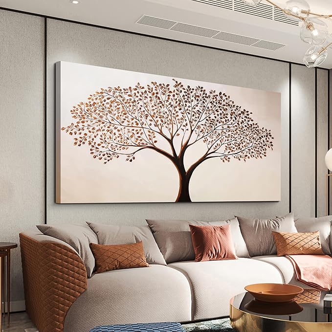 Canvas Art Wall Decor Modern Tree of Life Wall Art Prints Minimalist Botanical Wall Art Decorations Large Wall Art for Living Room Browm Artwork for Walls Bedroom Office Decor Aesthetic 24" X 48"