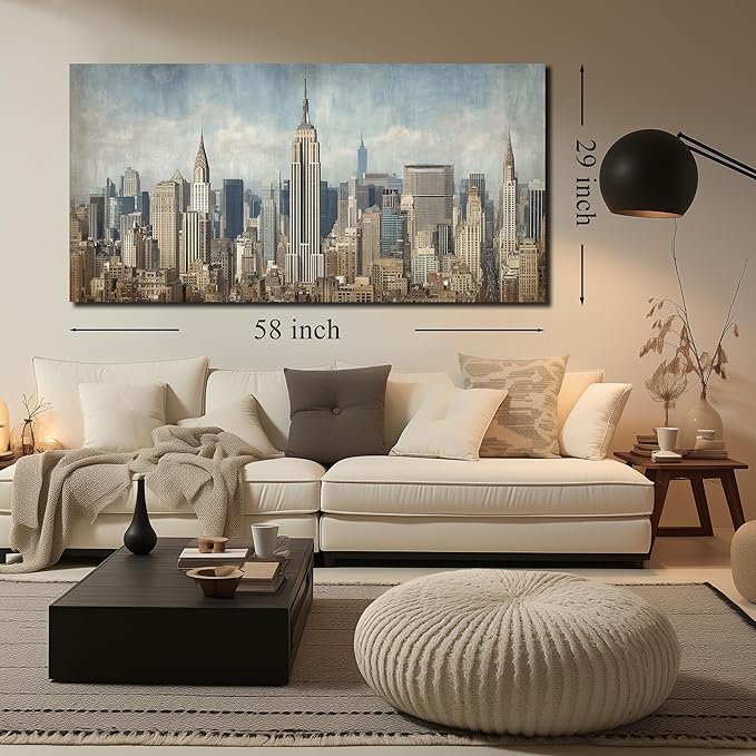 Modern City Wall Art for Living Room Large New York Skyline Canvas Wall Decor for Office Bedroom Apartment Wall Decoration Ready to Hang 29 x 58 Inch