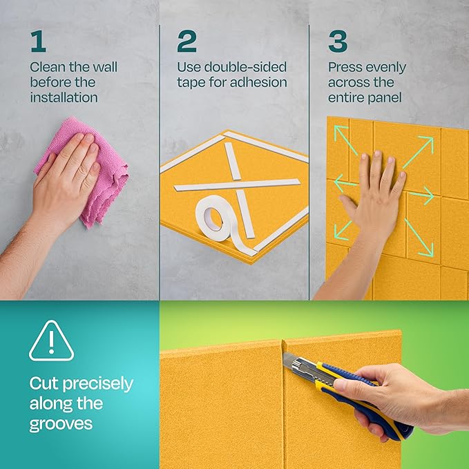 Acoustic Panels 12-Pack Soundproof Wall Panels 12"x12"x0.4" Decorative Sound Dampening for Your Home, Office, Studio, Bedroom & More with Unique GridFrame Carving [Yellow Orange Gold]