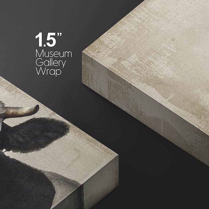 wall26 Canvas Print Wall Art Black & White Cow Portrait on Grunge Background Animals Wildlife Digital Art Realism Rustic Scenic Nature Photography Colorful for Living Room, Bedroom, Office - 32"x48"