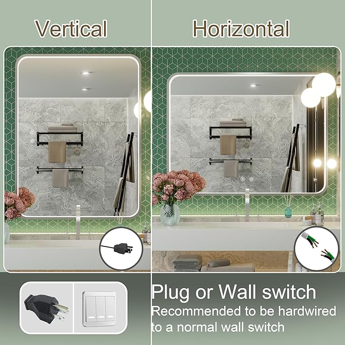 40x30 Inch Silver LED Mirror for Bathroom with Lights, Adjustable 3000K/4500K/6000K, Lighted Bathroom Vanity Mirrors for Wall, Anti-Fog, Dimmable, Memory Funtion, Horizontal/Vertical