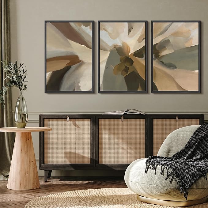 MUDECOR Framed Wall Art Print Set Minimalist Earthy Abstract Floral Illustrations Modern Art Boho Decorative Colorful Chic for Living Room, Bedroom, Office - 24"x36"x3 Black