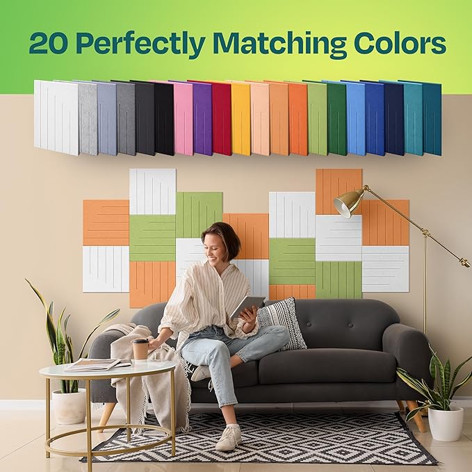 Acoustic Panels 12-Pack Soundproof Wall Panels 12"x12"x0.4" Decorative Sound Dampening for Your Home, Office, Studio, Bedroom & More with Unique LineWave Carving [White]