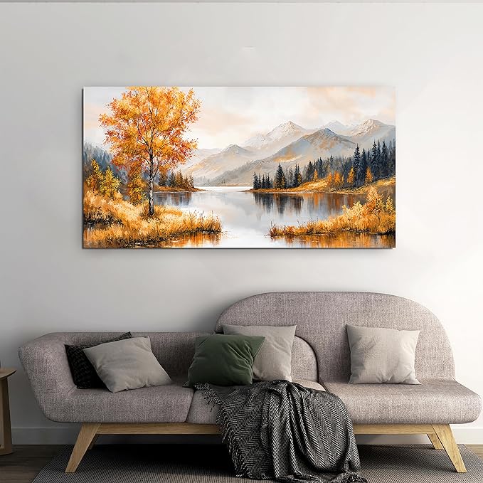 Canvas Wall Art Decor Art Work for Wall Decor Yellow Botanical Wall Art Prints Vintage Landscape Wall Art Decorations Lakeside Art Work for Walls Bedroom Ofiice Wall Art Aesthetic 20" X 40"