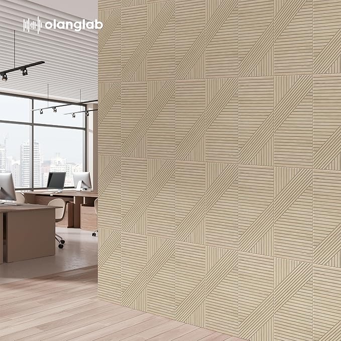 Olanglab Peel and Stick Wall Panels12 Pack, 23.6 x 11.8 per Wall Panels, Acoustic Wall Panels, Sound Absorbing Wall Art for Home Studio and Office, Light Natural Oak Pattern, Sleek Line