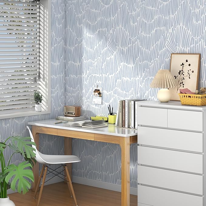 Blue Wallpaper 17.3"×393" Modern Striped Peel and Stick Wallpaper Boho Removable Self Adhesive Wall Paper for Bedroom Waterproof Blue and White Contact Paper for Home Decor