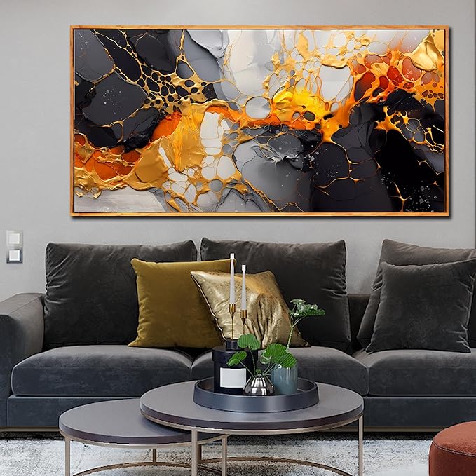 Canvas Abstract Wall-Art for Office - Black and White Pictures for Wall - Framed Prints for Wall Decor Living Room Bedroom 29" x 59"