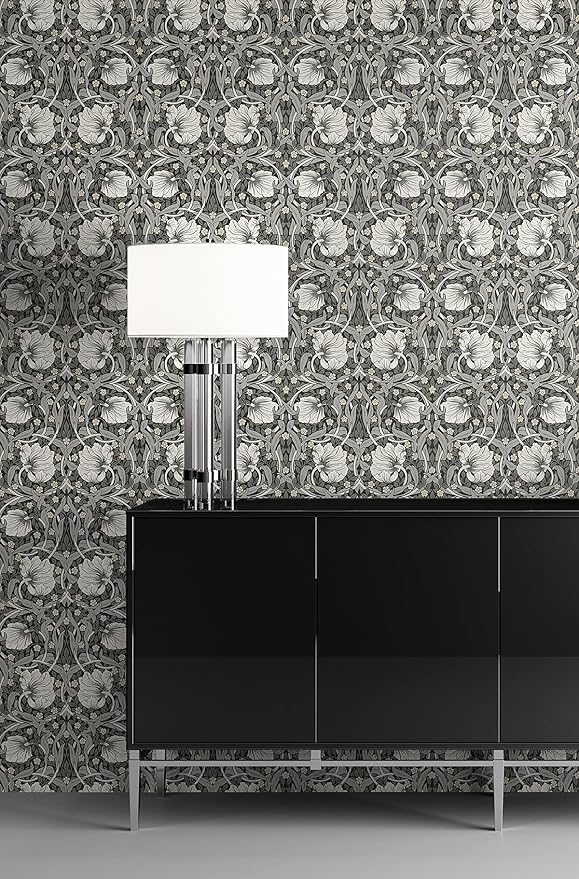 NextWall Pimpernel Floral Peel and Stick Wallpaper (Charcoal & Pearl Grey)