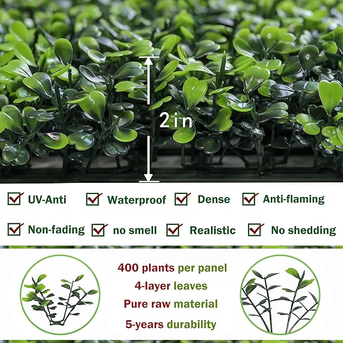 Bybeton Artificial Grass Backdrop Wall,20"x 20"(16Pcs) UV-Anti Boxwood Hedge Topiary Wall Panels for Indoor Outdoor Privacy Protected and Garden,Balcony,Privacy Fence Screen décor