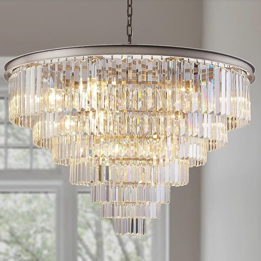 Nickle Crystal Chandelier Modern Chandeliers Lighting Pendant Ceiling Light Fixture 7-Tier for Dining Living Room Kitchen W39