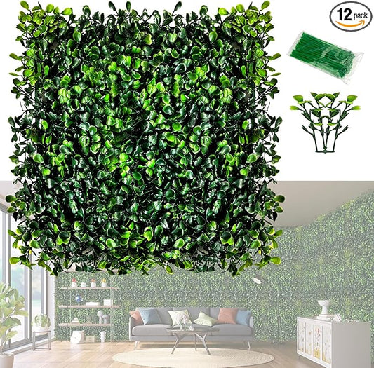 Grass Wall Panels, 12 PCS 20" x 20" Artificial Outdoor Privacy Panels UV-Protected Sun Proof Greenery Wall Backdrop, Boxwood Hedge Grass Wall Green Decor for Garden Party Wedding