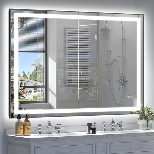 50X40 LED Mirror for Bathroom, Large Framed Lighted Vanity Mirror for Wall, Backlit and Front Lighted, Anti-Fog, Shatterproof, Memory, ETL Listed