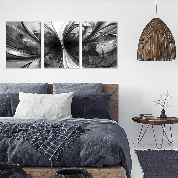 Black and White Pictures for Wall,Abstract Canvas Wall Art for Living Room,3 Piece Wall Art Bedroom 12 x 16 Inch Each Panel