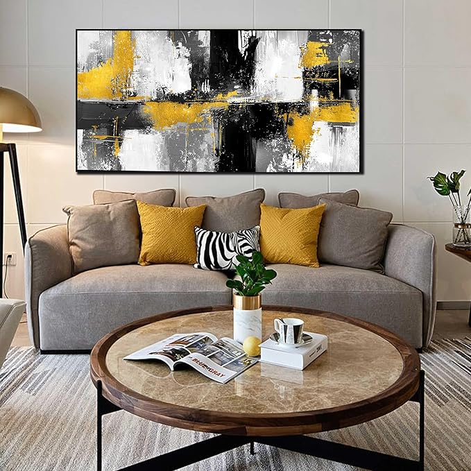 Abstract Art Wall Decor - Black Art Work for Living Room Walls - Big Picture Frames for Wall Size 29" x 59"