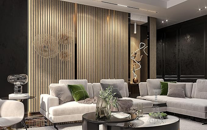 2-Pack 94” x 12.6” Acoustic Wood Wall Panels – 3D Slat Soundproofing for Walls & Ceilings – Elegant Decorative Panels for Modern Interior Design (Light Walnut)