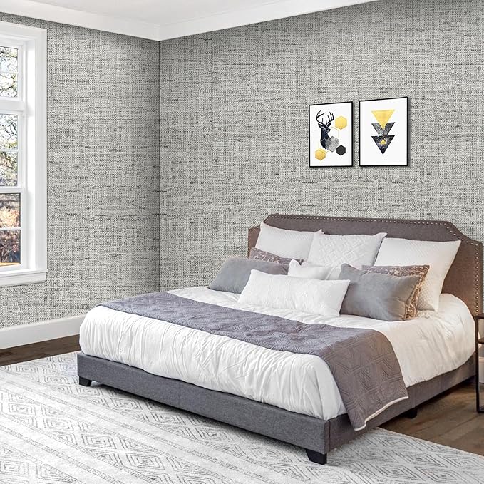15.75"x393.70" Gray Wallpaper Grasscloth Peel and Stick Wallpaper Faux Linen Textured Removable Wall Paper Self Stick Grey Contact Paper for Wall Decoration Thickened Cabinets Desk Coverings