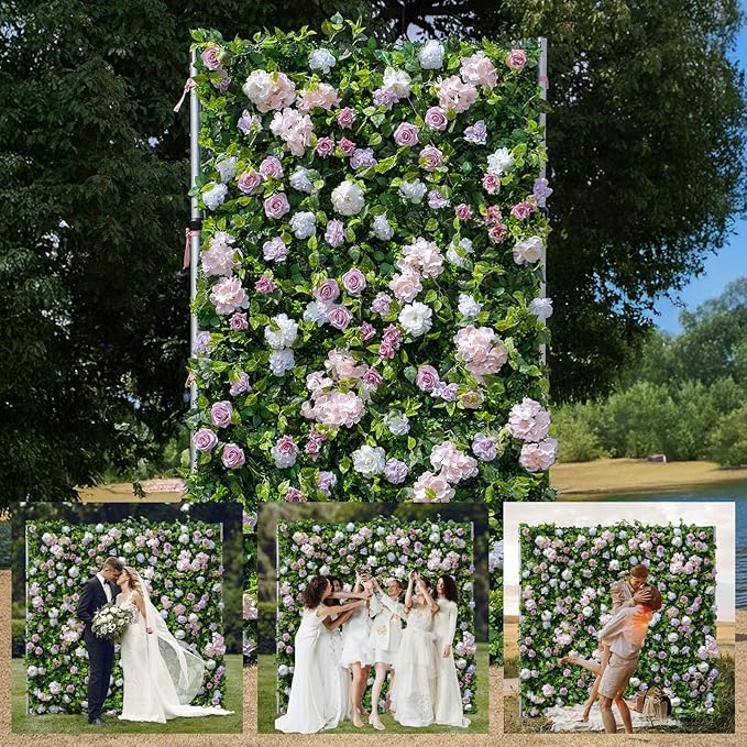 Artificial Luxury‌ Flower Wall Panels, Gorgeous 3D Silk Floral Backdrop for Wedding, Baby Show, Party and Home Decor, Quick Assembly/Storage, Eco ＆ Pet Friendly, 2 pcs, Each Panel 2 * 8 ft.