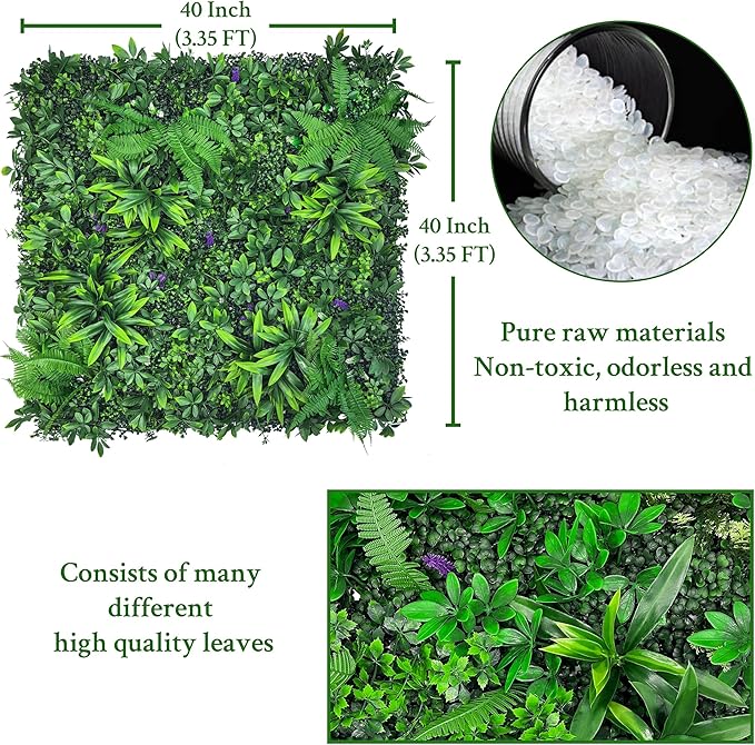 Artificial Greenery Wall Panels: 20''x 20'' 4P UV-Anti Faux Greennery Grass Wall Privacy Backdrop Fence Screen for Garden Fence Covering Privacy, Outdoor Indoor Home Decor