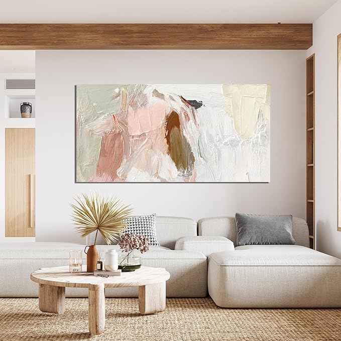 Canvas Wall Art Decor Large Wall Art Pictures For Living Room Pink and White Wall Art Decor Abstract Art Work Wall Decoration Abstract Wall Art Prints for Bedroom Office Kitchen Wall Decor 29" x 58”