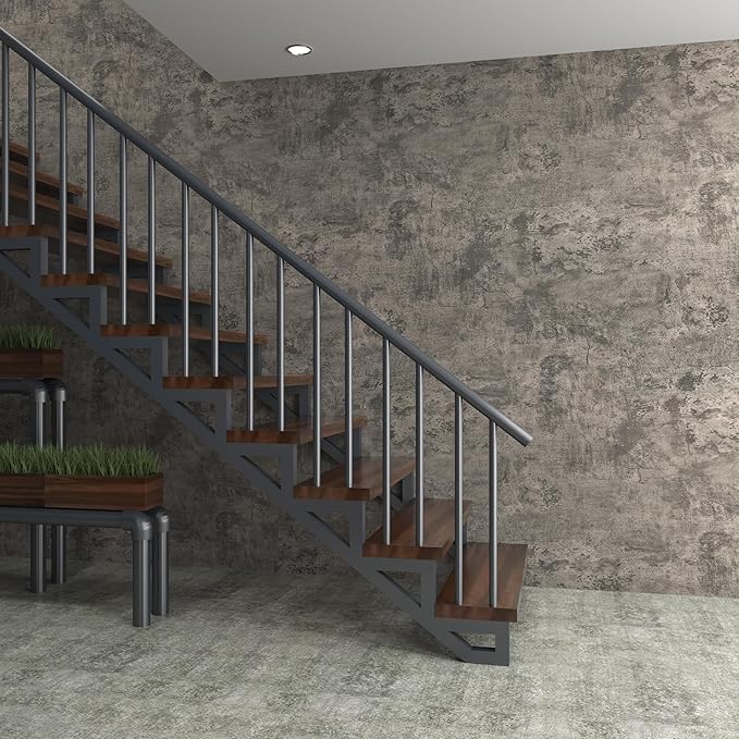 24"×591" Large Size Extra Thick Brown Grey Concrete Wallpaper Peel and Stick Waterproof Brown Gray Concrete Contact Paper Vinyl 3D Industrial Grey Cement Sticker for Bedroom Basement Gym Walls