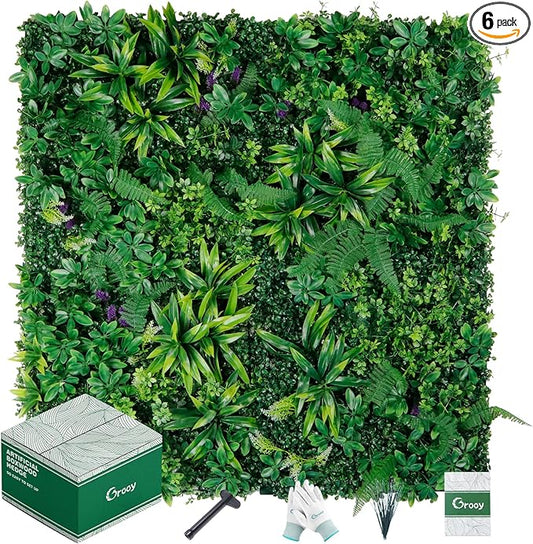 Artificial Boxwood Panels, Grass Wall Panels 20"x20"(6pcs), Privacy Hedge Fence Screen with UV Protection, Fake Greenery Backdrop for Indoor Wedding and Outdoor Garden Backyard