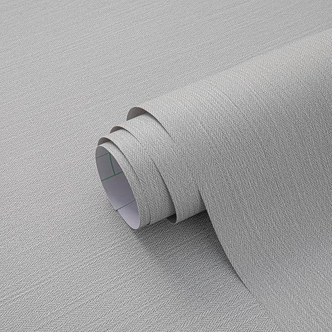 24"x393" Grey Grasscloth Peel and Stick Fabric Textured Contact Paper Removable Linen Wallpaper Vintage Matte Frosted Waterproof Sticky Wallpaper for Bedroom Bathroom Kitchen (Gray)