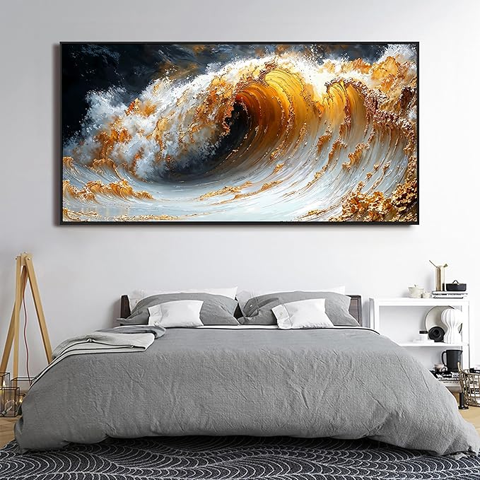 Canvas Wall Art Decor Large Wall Art for Living Room Large Framed Artwork for Walls Modern Abstract Wall Art Prints Gold Wave Wall Art Pictures Art Work for Wall Decor Bedroom Office Decor 29" X 59"