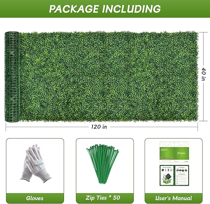 Artificial Grass Wall Panels 40"x120" (33.33 sqft) - UV Protected Privacy Fence Screen, Hedge Green Wall Decor Backdrop，Realistic Fake Grass Backdrop for Indoor Weddings & Outdoor Gardens
