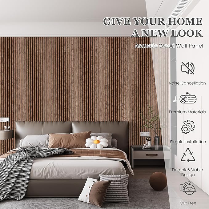 2 Pack 105.9" x 20.5" x 0.8" Acoustic Wall Panels Sound Absorbing, Wood Slat Wall Panels for Wall Decor, Soundproof Wood Wall Panels, Red Oak