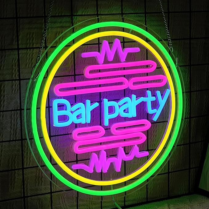 Bar Party Neon Sign Dimmable Unique Bar Neon Light for Wall Decor USB Power Heartbeat Party LED Light Sign for Man Cave Birthday Pub Home Bistro Restaurant Window(12.6 * 12.6In)