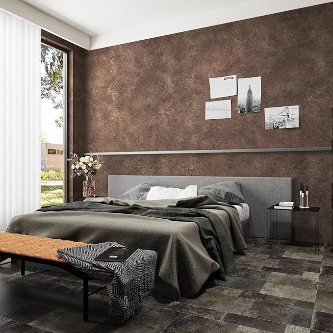 32x157inch Wide Concrete Wallpaper Peel and Stick Retro Brick Red Granite Countertop Contact Paper Brown Stone Wall Paper Matte Thicken Bubble-Free Design Waterproof Self-Adhesive Vinyl Wall Stickers