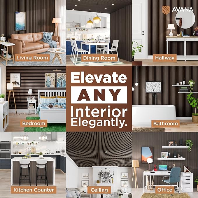 Avana Acoustic Wood Wall Panels – 94.4 x 12.6 Inch Dark Walnut Acoustic Panels 2 PCs – Wall Panels For Interior Wall Decor for Homes, Offices, Studios – Aesthetically Pleasing Wood Panels For Wall