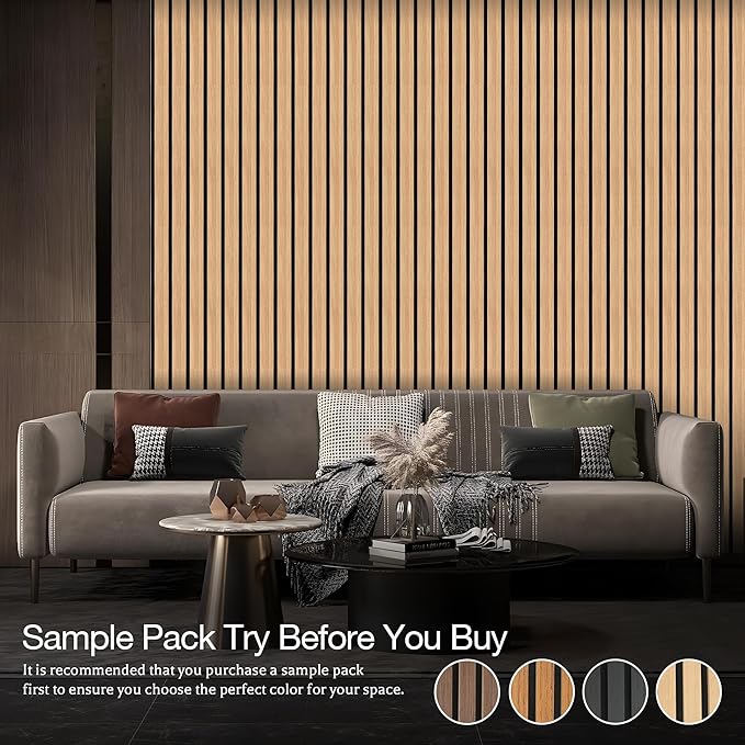 4-Pack 4.7" x 5.9" Wood Slat Wall Panel, Soundproof Wooden Paneling for Interior Wall Decor, Wood Slat Acoustic Panels for Wall- 4 Colors Samples Pack