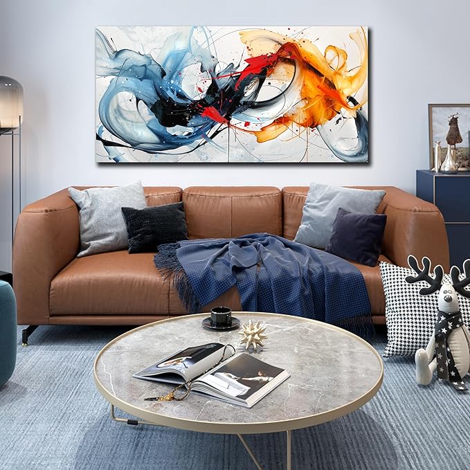 aburaeart Blue Abstract Canvas Wall Art Bedroom - Large Wall Art for Living Room Ready to Hang Size 29" x 59"