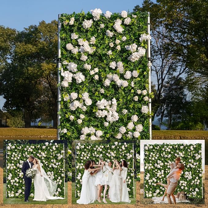 Artificial Luxury‌ Flower Wall Panels, Gorgeous 3D Silk Floral Backdrop for Wedding, Baby Show, Party and Home Decor, Quick Assembly/Storage, Eco ＆ Pet Friendly, 2 pcs, Each Panel 2 * 8 ft.