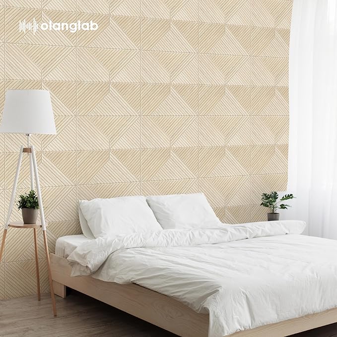 Olanglab Peel and Stick Wall Panels 6 Pack, 23.6 x 23.6 per Wall Panels, Acoustic Wall Panels, Sound Absorbing Wall Art for Home Studio and Office, Light Natural Oak Pattern, Diamond Design