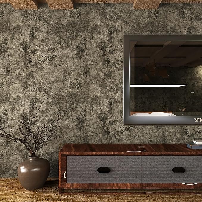JSEVEM 31"×354" Extra Wide Thick Light Brown Grey Concrete Wallpaper Peel and Stick Industrial Brown Gray Concrete Cement Contact Paper Vinyl Adhesive Stickers for Bedroom Bathroom Office Room Walls