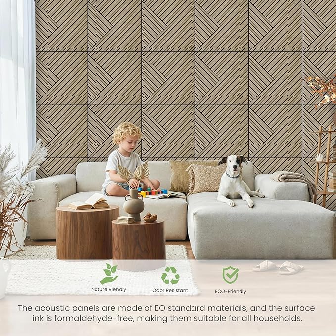 Acoustic Panels, 6 Pack 23.6" x 23.6"x 0.4" Soundproof Wall Panels, Decorative Acoustic Wall Panels, Self-Adhesive Sound Absorbing Panels for Home, Office, Studio, PVC Film Surface (A)