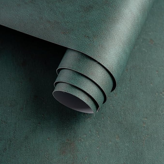 16"x591" Dark Green Peel and Stick Wallpaper Matte Extra Thick Art Deco Contact Paper Waterproof Self-Adhesive Removable Pure Green Vinyl Wallpaper 3D Textured for Cabinet Studio Farmhouse