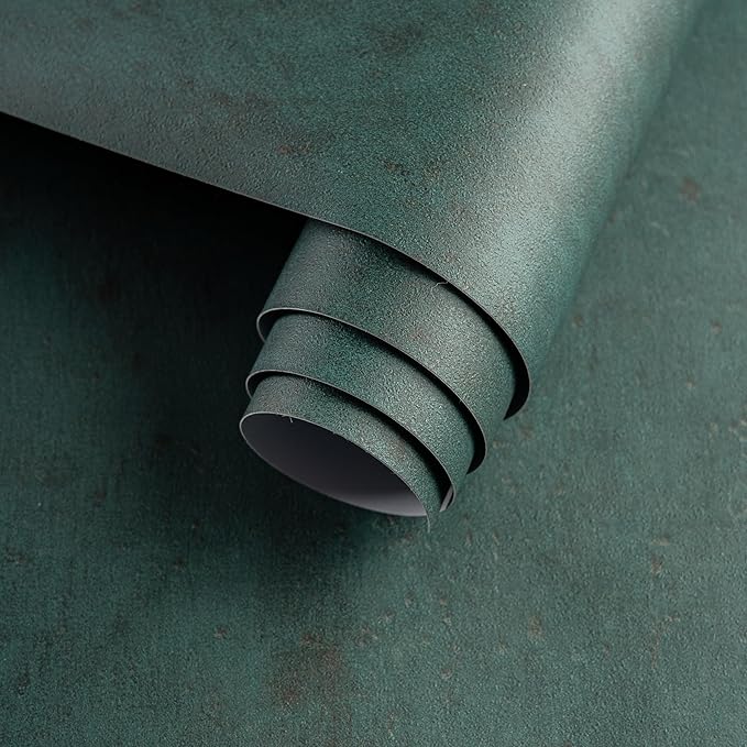 32"x354" Big Wide Dark Green Contact Paper Matte Extra Thick Art Deco Peel and Stick Wallpaper Waterproof Self-Adhesive Removable Pure Green Vinyl Wallpaper 3D Textured for Cabinet Studio Farmhouse