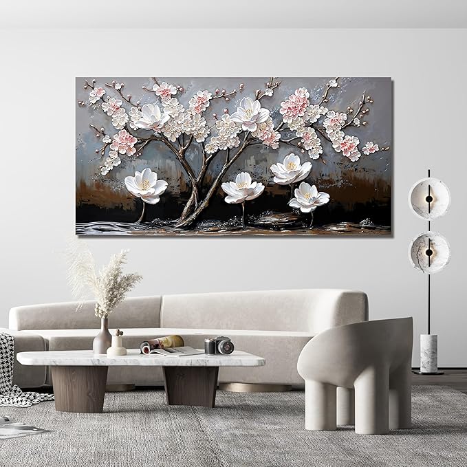 Large Canvas Wall Art Wall Pictures for Living Room Art Work for Walls Decor Large Black and White Wall Art Prints Modern Pink Flower Wall Art Decor Artwork for Walls Bedroom Office Decor 29"X58"