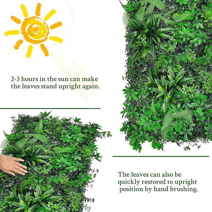 Artificial Greenery Wall Panels: 20"x 20" 2P UV-Anti Faux Green Grass Wall Privacy Backdrop Fence Screen for Garden Fence Covering Privacy, Outdoor Indoor Home Decor