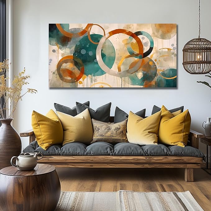 CANEITO Abstract Wall Art for Living Room, Circle Canvas Wall-Decor for Bedroom, Geometric Print Artwork, Size 48 x 24 Inches