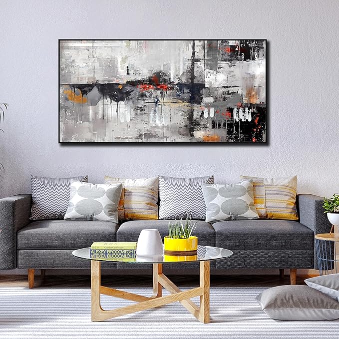 Abstract Wall Art for Living Room - Large Framed Wall Art - Black and White Pictures for Wall Ready to Hang Size 29" x 59"