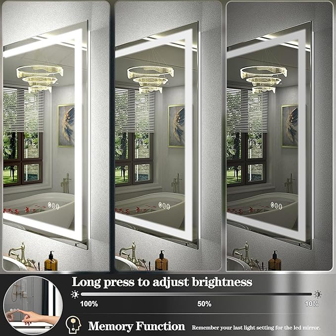 Led Bathroom Mirror 60x36, Large Illuminated Dimmable Vanity Mirror with Lights, Backlit and Front Lighted Mirror for Wall, Anti-Fog, Shatter-Proof, ETL Listed (Horizontal/Vertical)