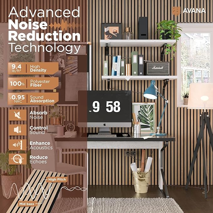 Avana Modern Acoustic Wood Wall Panels – 94.4 X 12.6 Inch White Oak Acoustic Panels 1 PC – Wall Panels For Interior Wall Decor For Homes, Offices, Studios – Sturdy & Durable Wood Panels For Wall