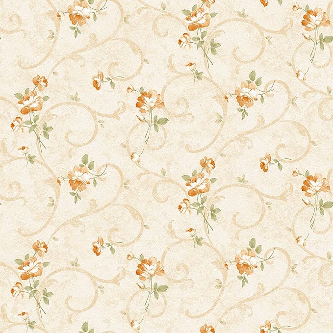 17.5"x315" French Country Wallpaper Beige Vintage Floral Peel and Stick Wallpaper for Accent Walls Yellow Wild Flowers Rustic Boho Contact Paper Floral Removable Contact Paper Wall Decorative